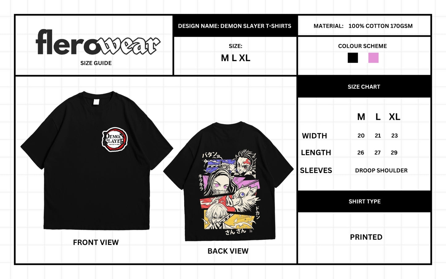 Oversized Drop Shoulder T-Shirt – Nezuko Kamado Demon Slayer Print.