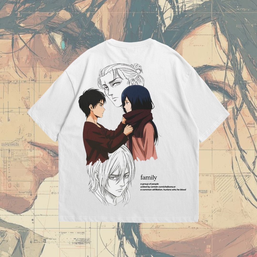 Eren & Mikasa Attack on Titan Oversized T-Shirt – Anime Duo Back Print Tee.