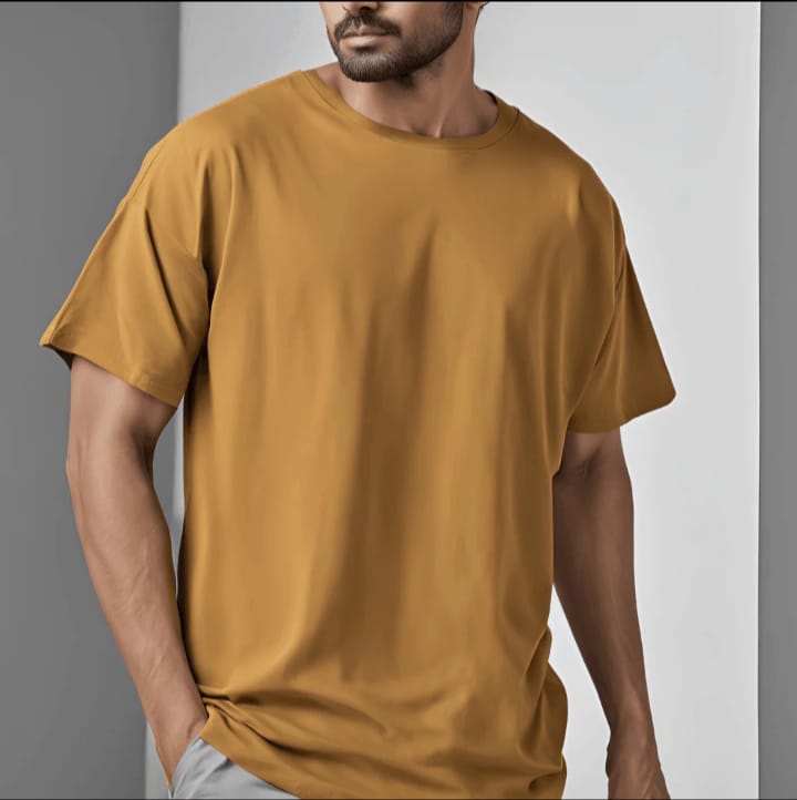 Mustard Drop Shoulder Oversized Round Neck T-Shirt – Premium Cotton Unisex Streetwer.