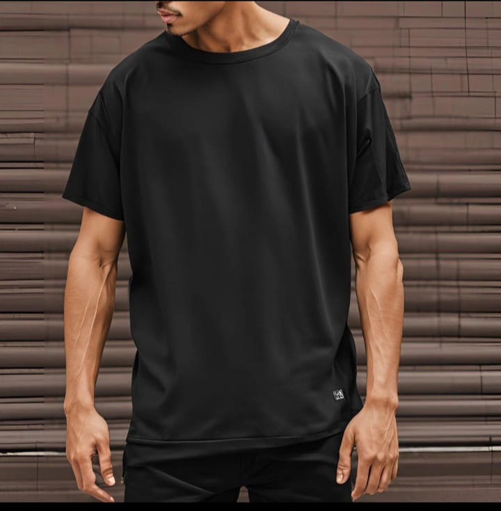 Black Drop Shoulder Oversized Round Neck T-Shirt – Unisex Streetwear.