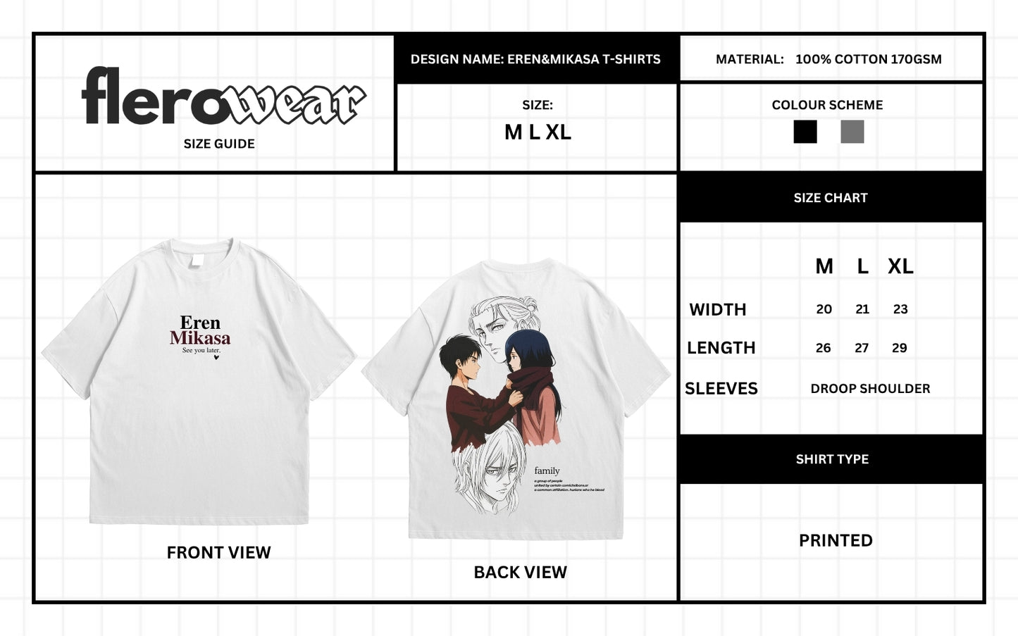 Eren & Mikasa Attack on Titan Oversized T-Shirt – Anime Duo Back Print Tee.