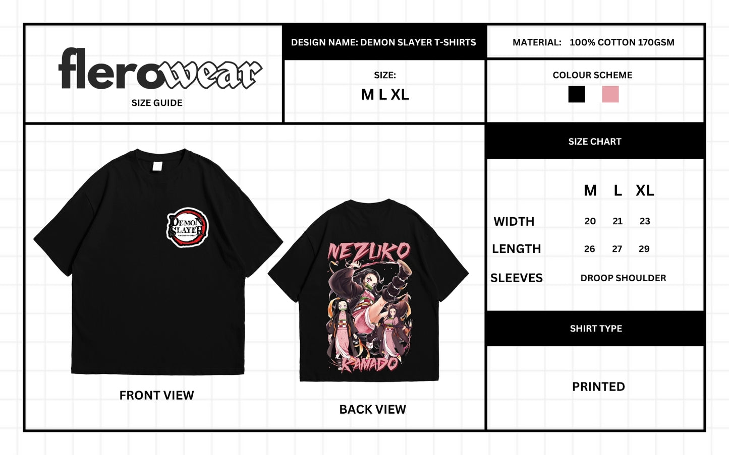 Oversized Drop Shoulder T-Shirt – Nezuko Kamado Demon Slayer Print (170 GSM)