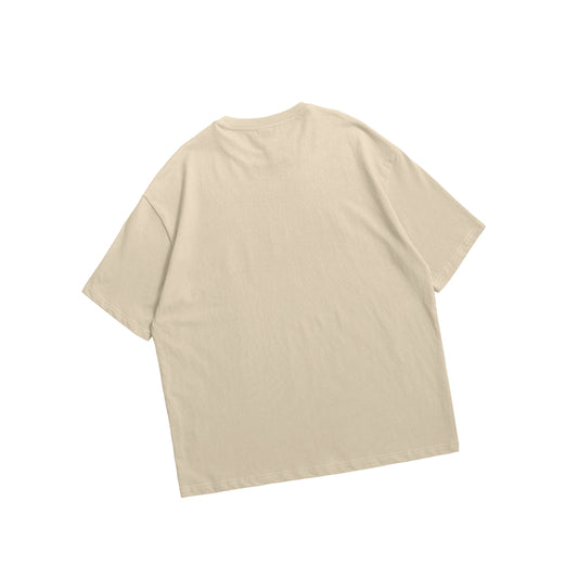 Beige Drop Shoulder Short Sleeve T-Shirt – Oversized Streetwear for Men & Women.