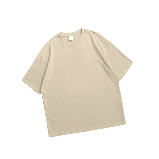 Beige Drop Shoulder Short Sleeve T-Shirt – Oversized Streetwear for Men & Women.