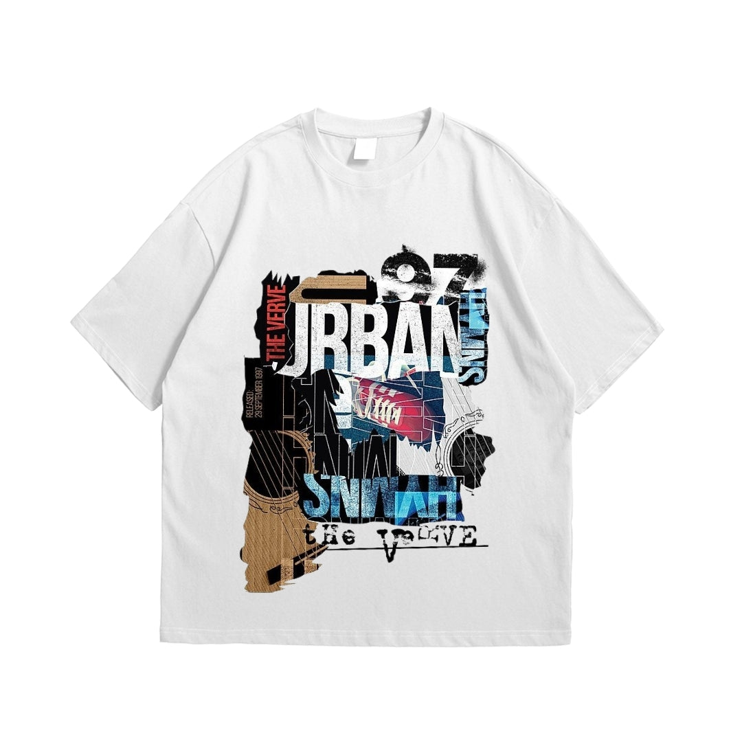 Urban Edge Oversized Tee | Street-Ready Front Print | Black & White Drop Shoulder
