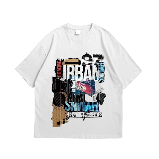 Urban Edge Oversized Tee | Street-Ready Front Print | Black & White Drop Shoulder