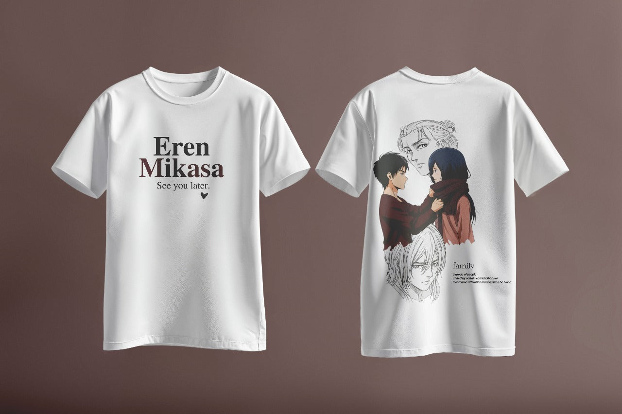 Eren & Mikasa Attack on Titan Oversized T-Shirt – Anime Duo Back Print Tee.