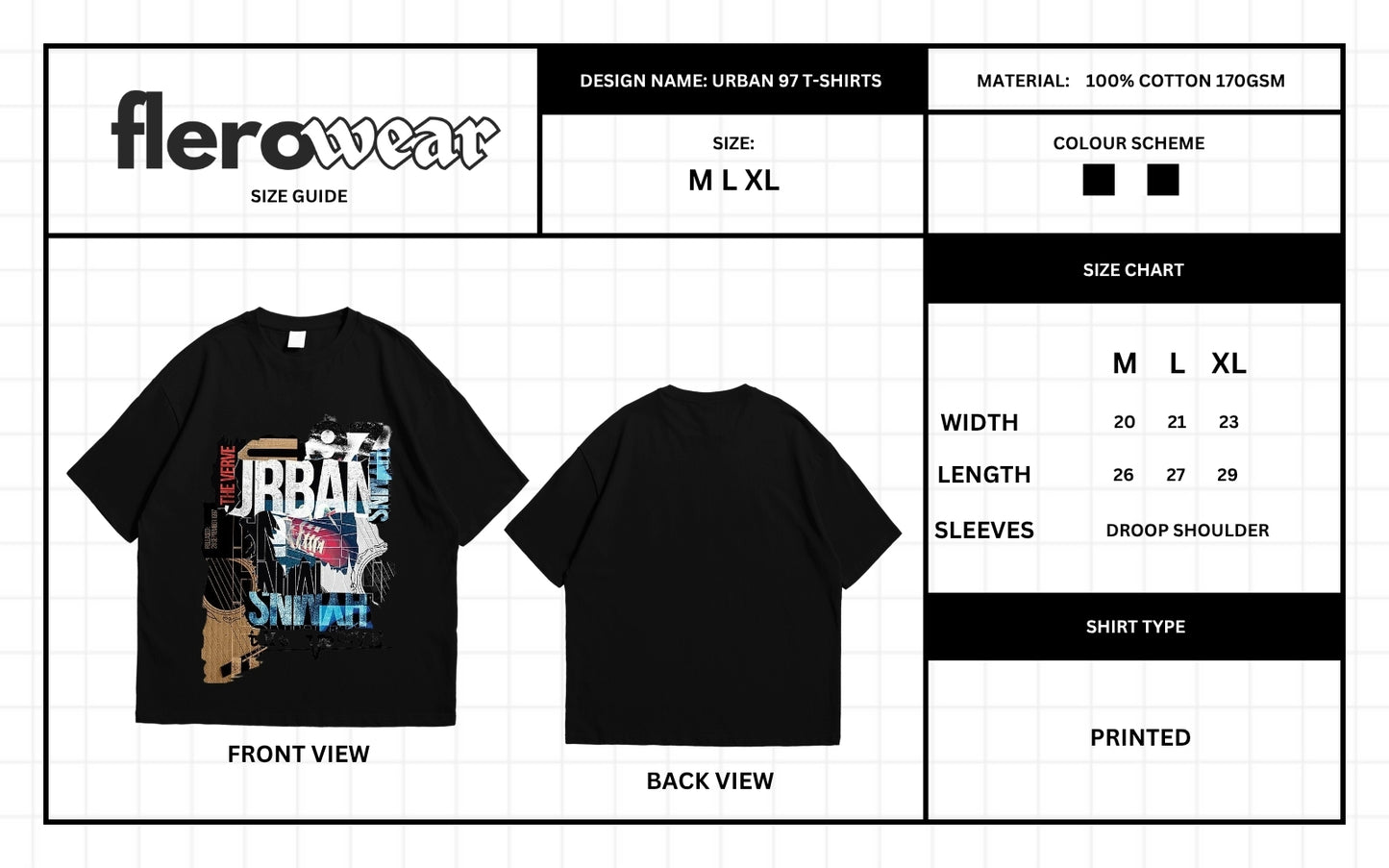 Urban Edge Oversized Tee | Street-Ready Front Print | Black & White Drop Shoulder