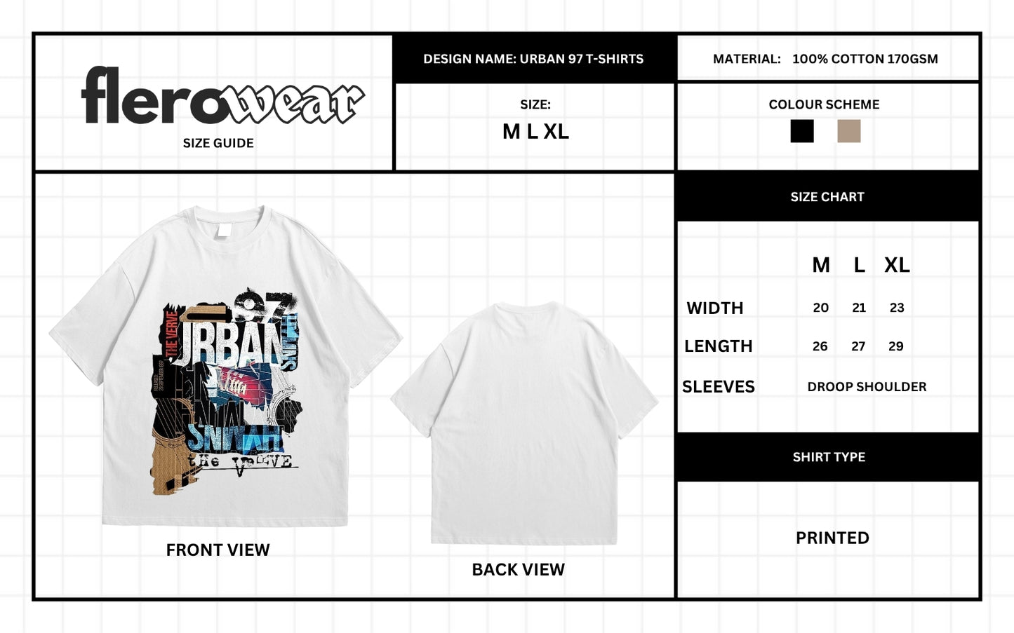 Urban Edge Oversized Tee | Street-Ready Front Print | Black & White Drop Shoulder