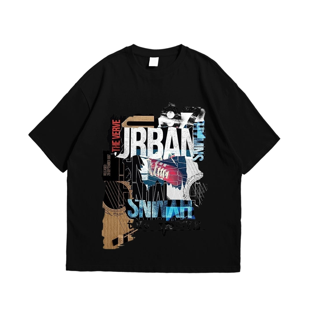 Urban Edge Oversized Tee | Street-Ready Front Print | Black & White Drop Shoulder