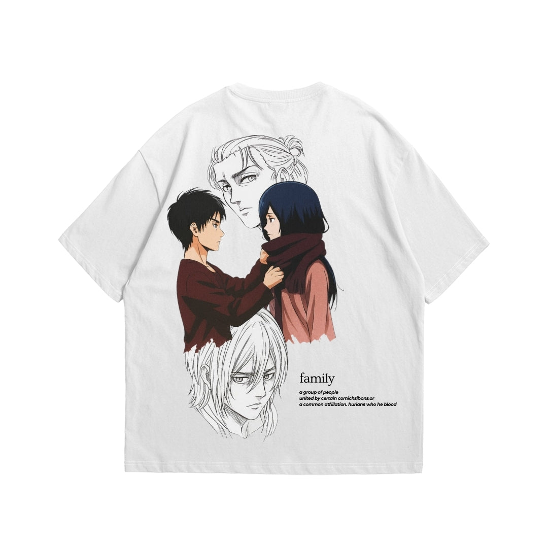 Eren & Mikasa Attack on Titan Oversized T-Shirt – Anime Duo Back Print Tee.