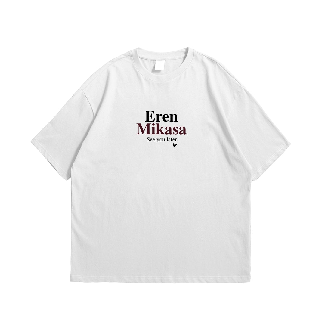 Eren & Mikasa Attack on Titan Oversized T-Shirt – Anime Duo Back Print Tee.