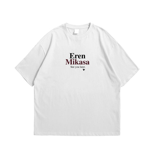 Eren & Mikasa Attack on Titan Oversized T-Shirt – Anime Duo Back Print Tee.
