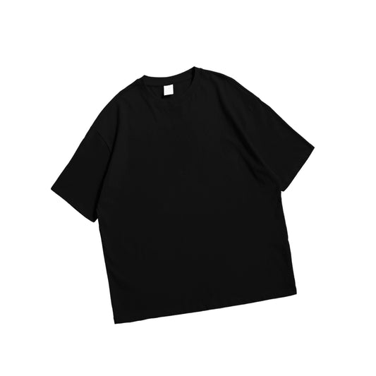 Black Drop Shoulder Oversized Round Neck T-Shirt – Unisex Streetwear.